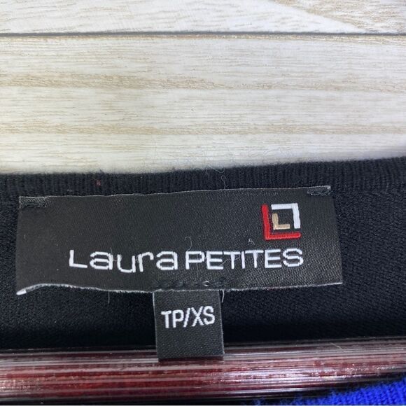 Laura Petites Mandala Print Rhinestone Colorblock Sweater Black Blue XS - Picture 9 of 12